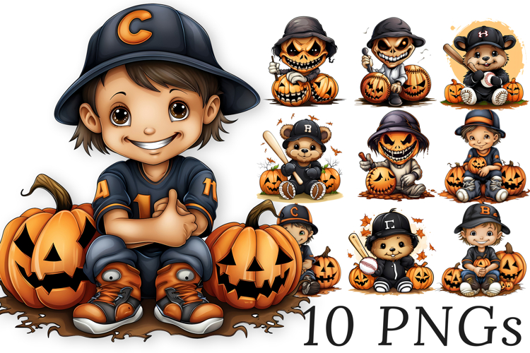 Cute Halloween Baseball PNG Bundle 10 Designs