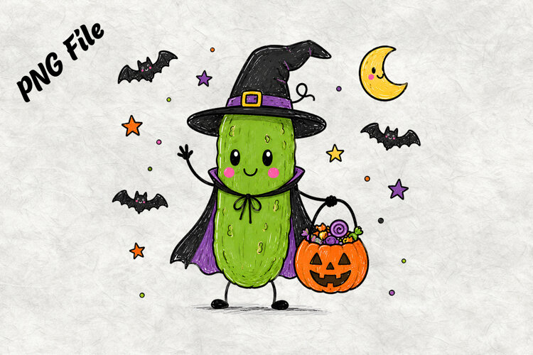 Cute Halloween Cactus Witch PNG example image 1