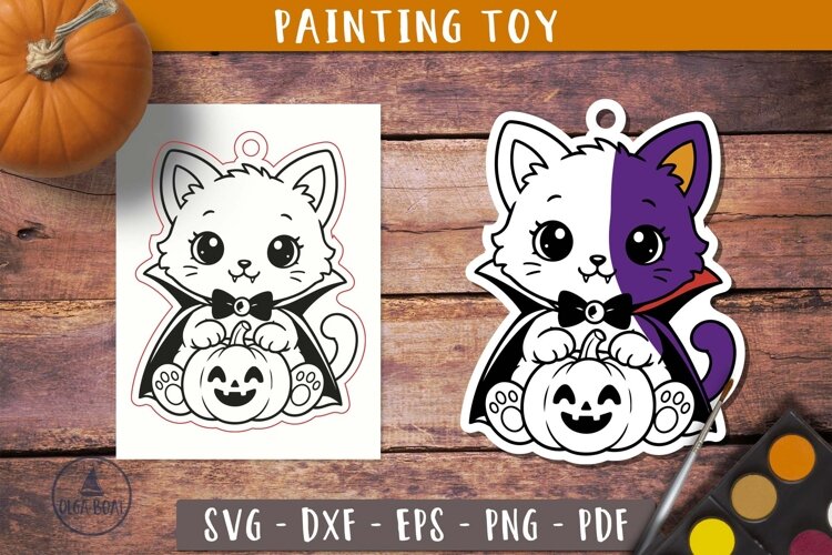 Cute Halloween Cat Vampire SVG Coloring Painting Toy