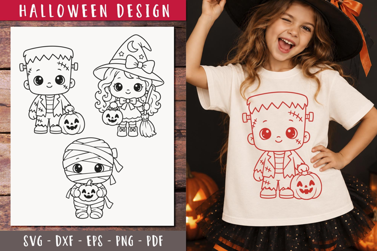 Cute Halloween Characters SVG Witch Frankenstein Mummy