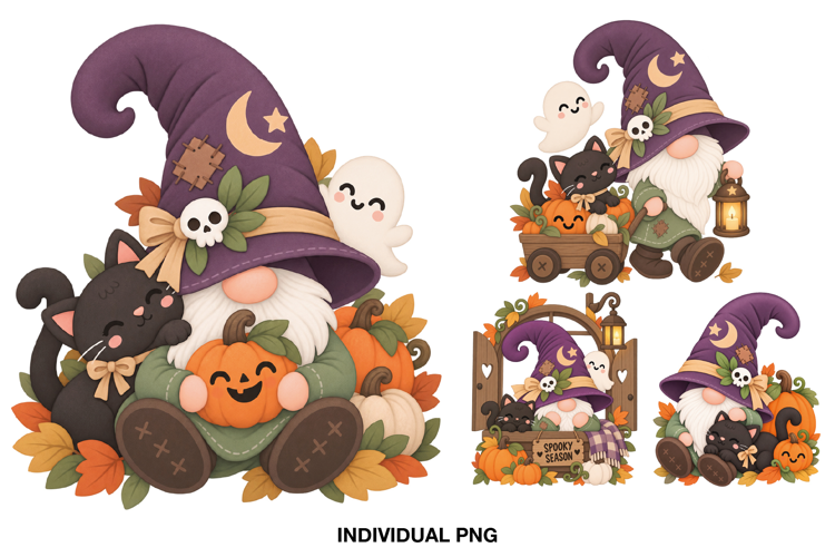 Cute Halloween Gnome Clipart PNG for Kids Party Decorations