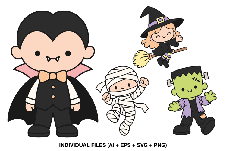 Vampire, Witch, Mummy and Frankenstein Graphics for Scrap