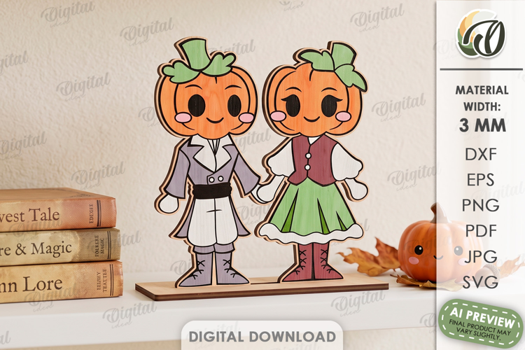 Cute Halloween Couple Laser Cut. Halloween Stand Decor SVG