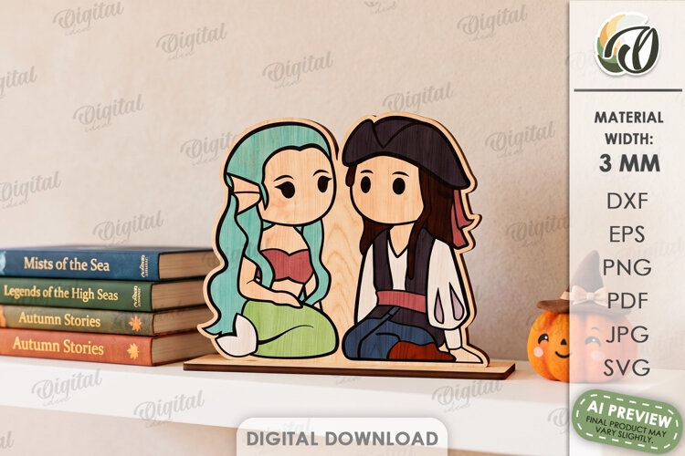 Cute Halloween Couple Laser Cut. Halloween Stand Decor SVG example image 1