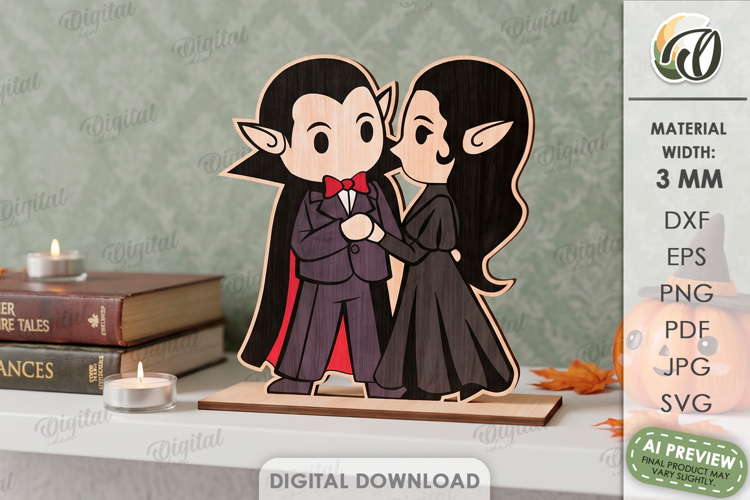 Cute Halloween Couple Laser Cut. Halloween Stand Decor SVG
