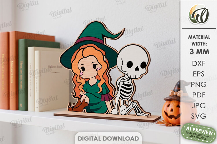 Cute Halloween Couple Laser Cut. Halloween Stand Decor SVG example image 1