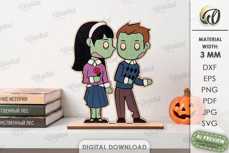 Cute Halloween Couple Laser Cut. Halloween Stand Decor SVG