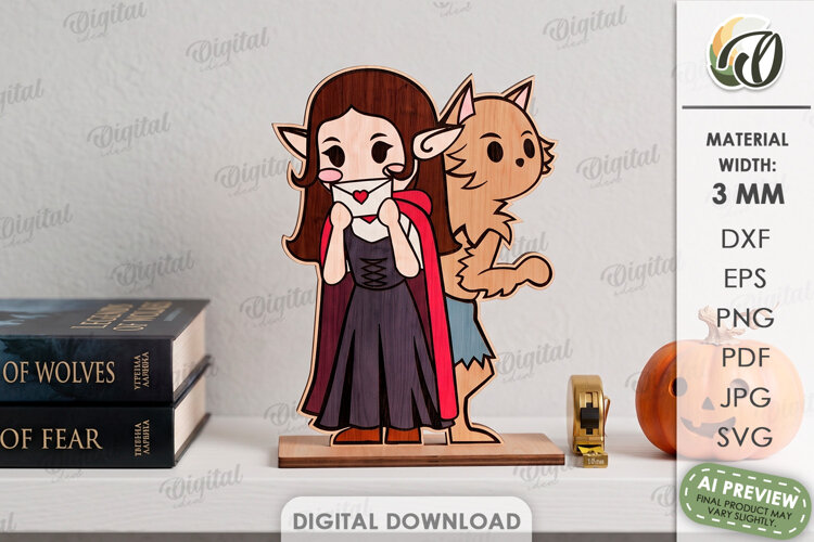 Cute Halloween Couple Laser Cut. Halloween Stand Decor SVG example image 1