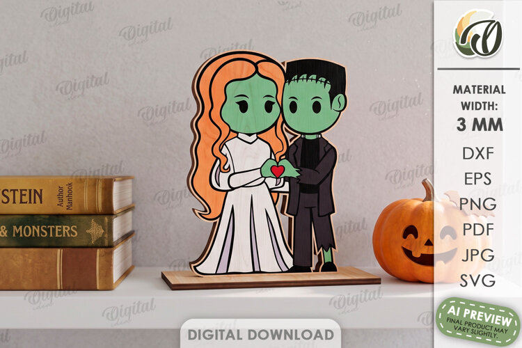 Cute Halloween Couple Laser Cut. Halloween Stand Decor SVG example image 1
