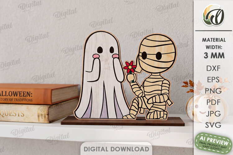 Cute Halloween Couple Laser Cut. Halloween Stand Decor SVG example image 1