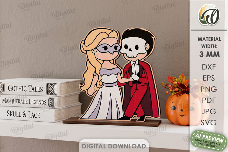 Cute Halloween Couple Laser Cut. Halloween Stand Decor SVG example image 1