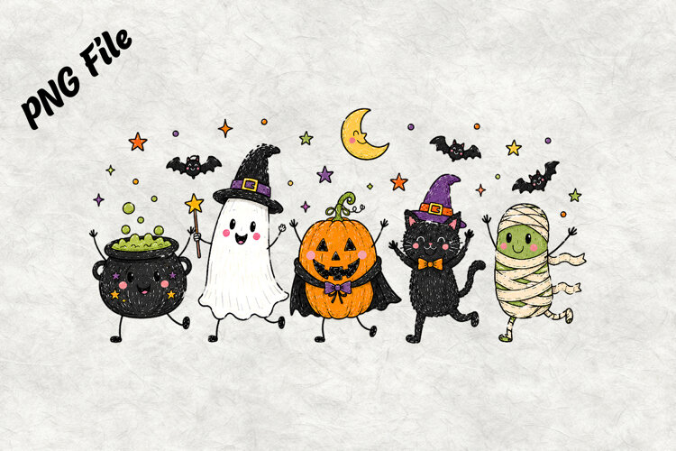Cute Halloween Doodle Characters PNG example image 1