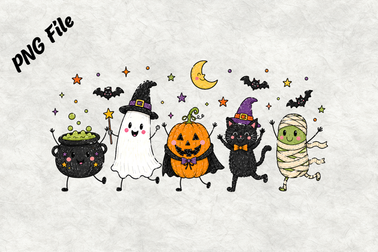 Cute Halloween Doodle Characters PNG