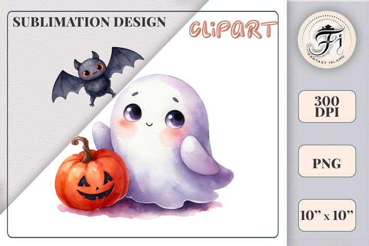 Cute Ghost and Black Cat |Halloween Sublimation Design | PNG