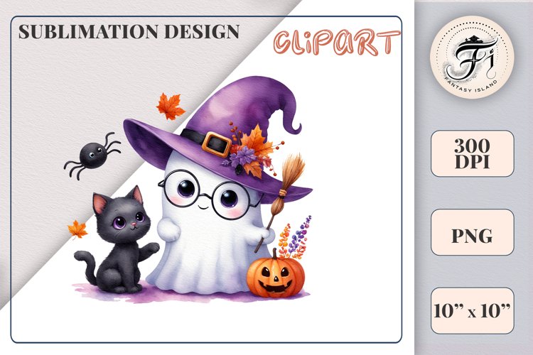Cute Ghost and Black Cat |Halloween Sublimation Design | PNG