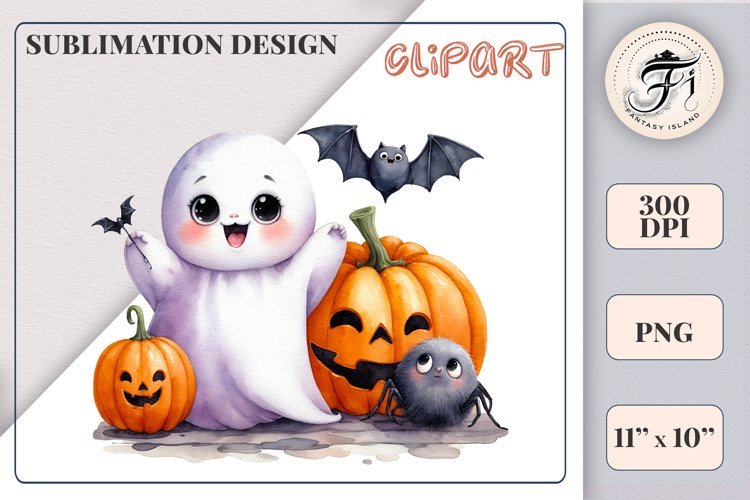Cute Ghost and Black Cat |Halloween Sublimation Design | PNG