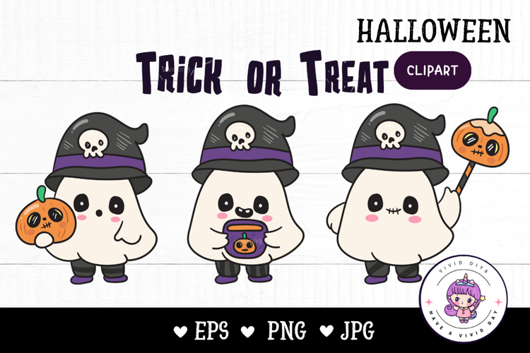 Halloween ghost cartoon trick or treat kawaii cliparts