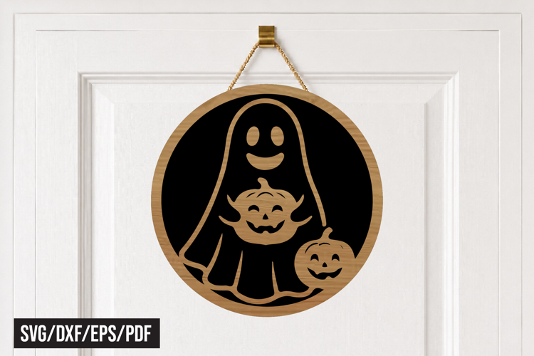 Cute Halloween Ghost Pumpkin Door Hanger SVG