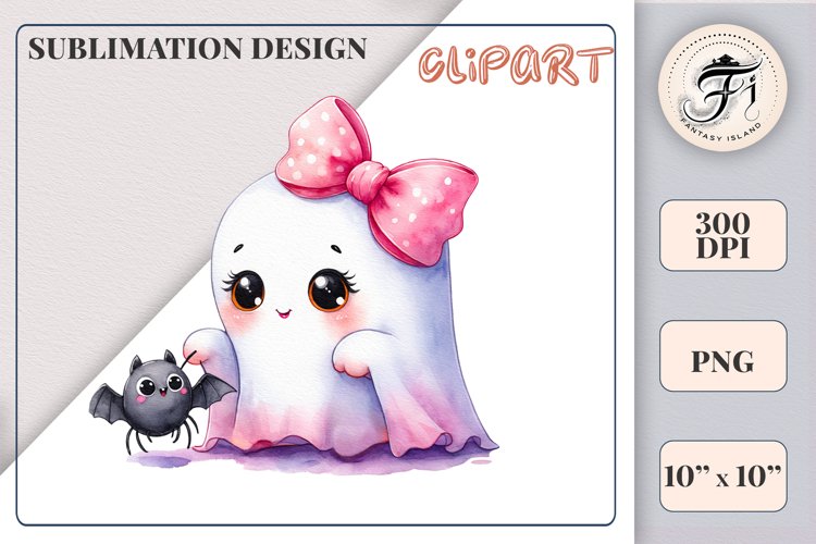 Watercolor Cute Ghost, Pink Halloween, Clipart, Sublimation