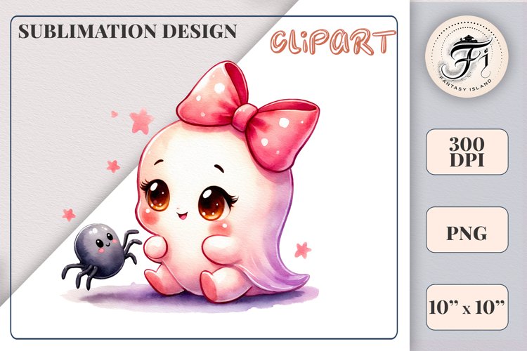 Watercolor Cute Ghost, Pink Halloween, Clipart, Sublimation