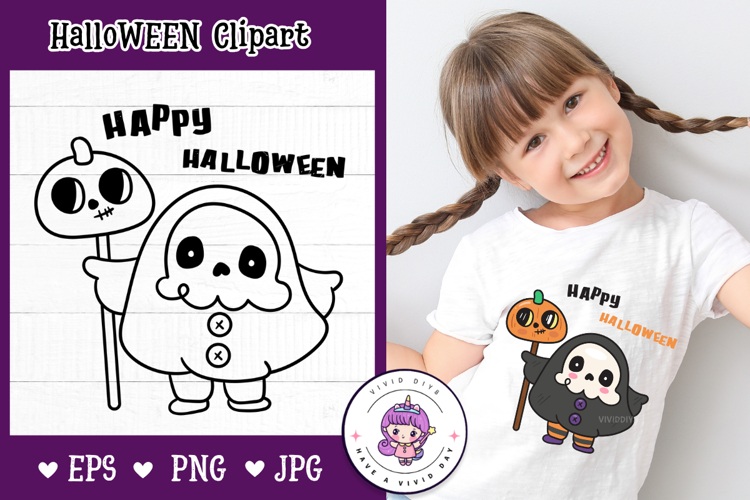 Halloween ghost cartoon with Pumpkin kawaii cliparts