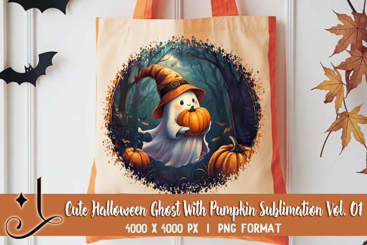 Cute Halloween Ghost With Pumpkin Sublimation Vol. 01