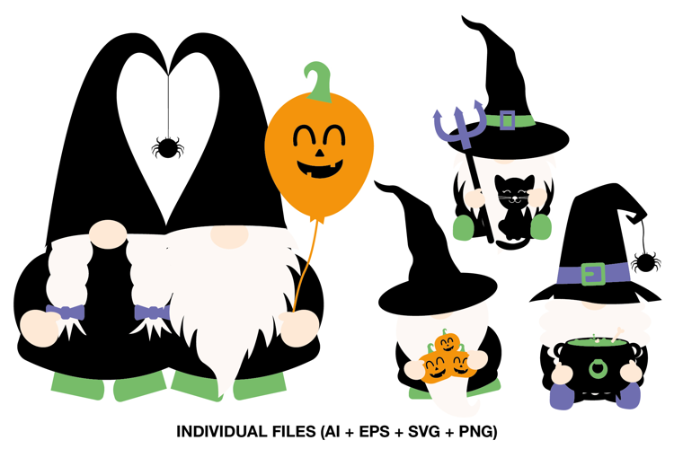 Cute Halloween Gnome Clipart, Witch Gnomes with Pumpkins