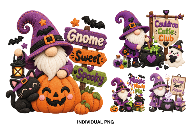 Cute Halloween Gnome PNG Designs, Witch Gnome