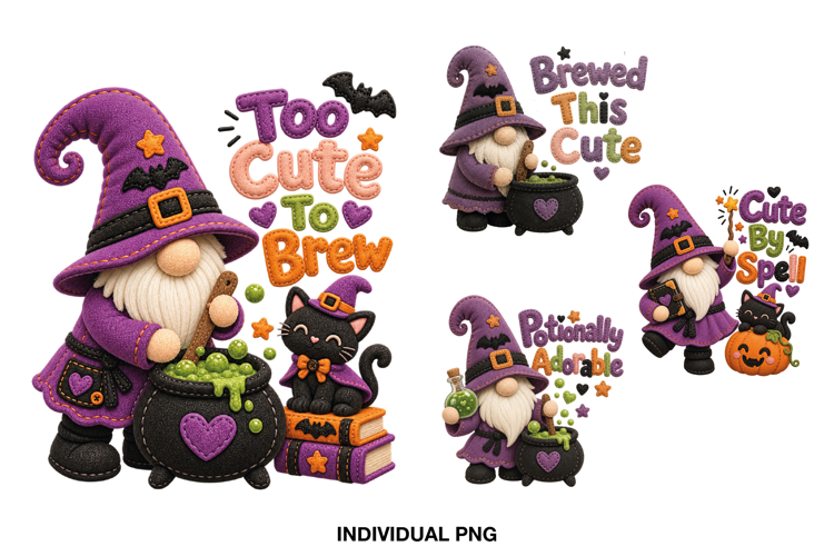 Cute Halloween Gnome Sublimation Designs, Witch Gnome PNG