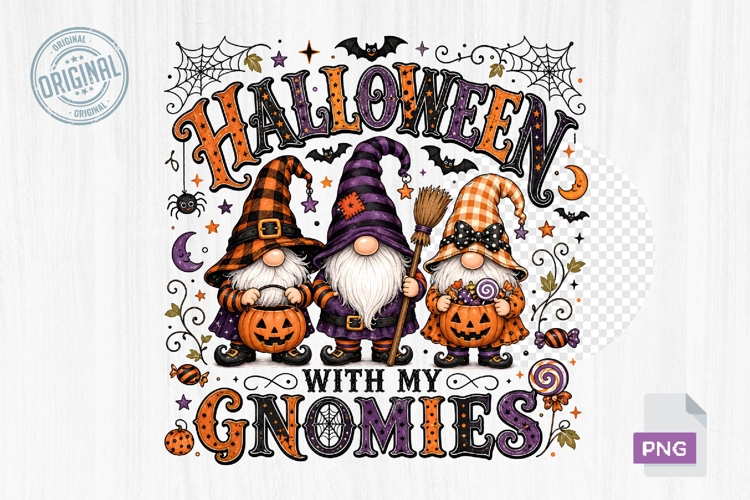 Cute Halloween Gnomies Witch Trio PNG Sublimation Design