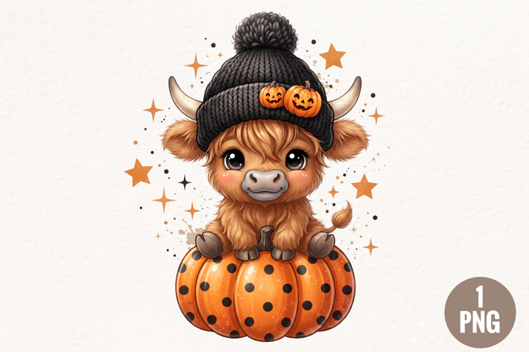 Cute Halloween Highland Cow PNG