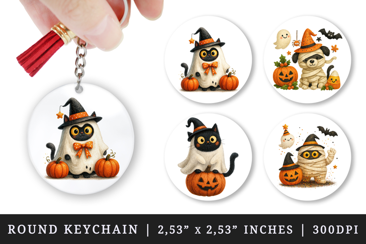 Cute Halloween round keychain pintable sublimation design