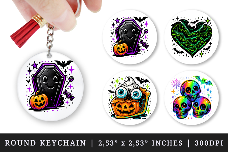 Cute Halloween round keychain pintable sublimation design