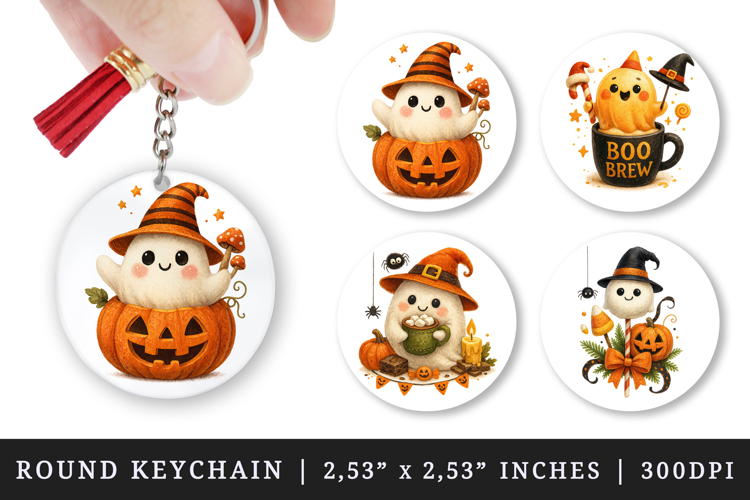 Cute Halloween round keychain pintable sublimation design