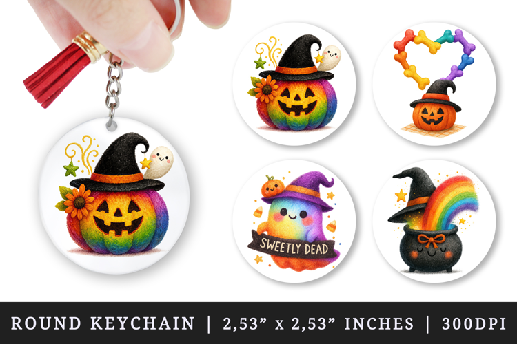 Cute Halloween round keychain pintable sublimation design