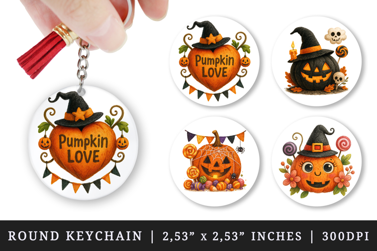 Cute Halloween round keychain pintable sublimation design