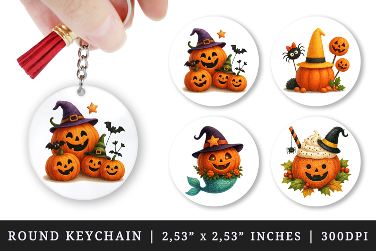 Cute Halloween round keychain pintable sublimation design