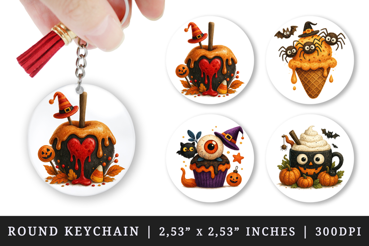 Cute Halloween round keychain pintable sublimation design