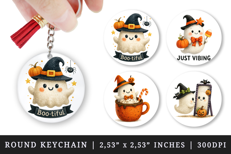 Cute Halloween round keychain pintable sublimation design