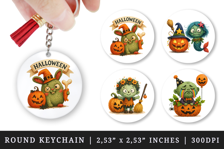 Cute Halloween round keychain pintable sublimation design