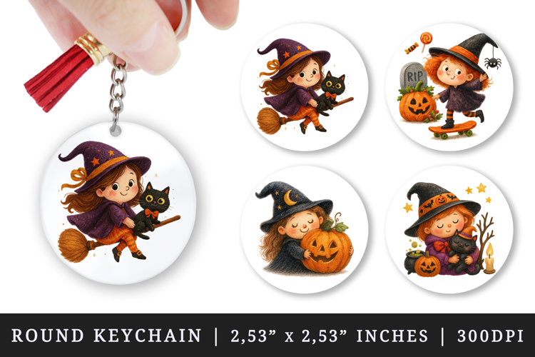 Cute Halloween round keychain pintable sublimation design