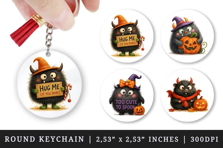 Cute Halloween round keychain pintable sublimation design