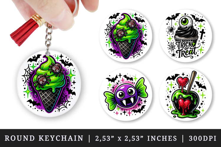 Cute Halloween round keychain pintable sublimation design