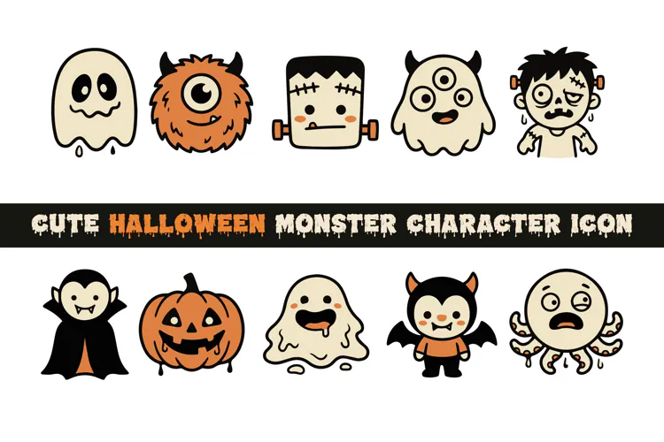 Cute Halloween Monster Characters Clipart
