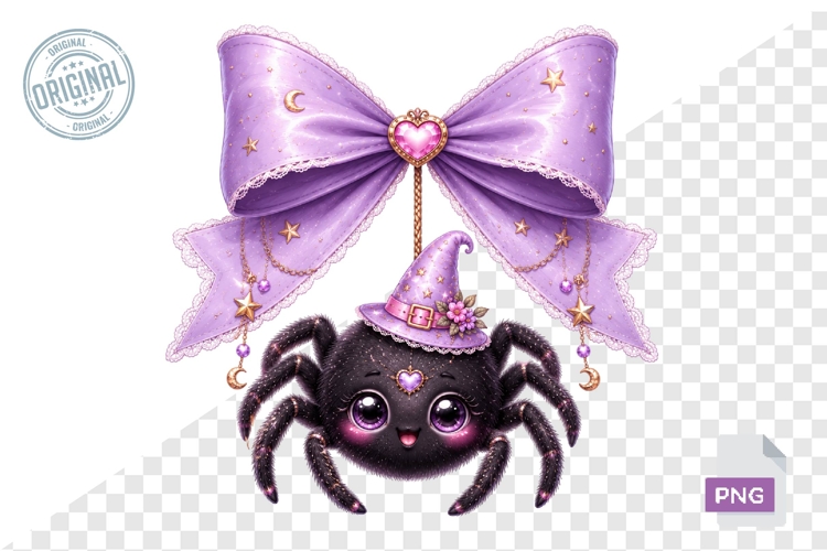 Cute Halloween Spider With Lavender Bow PNG Clipart