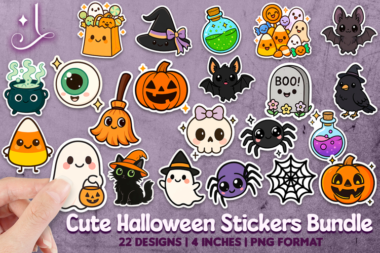 Cute Halloween Stickers Bundle | 22 Printable Stickers