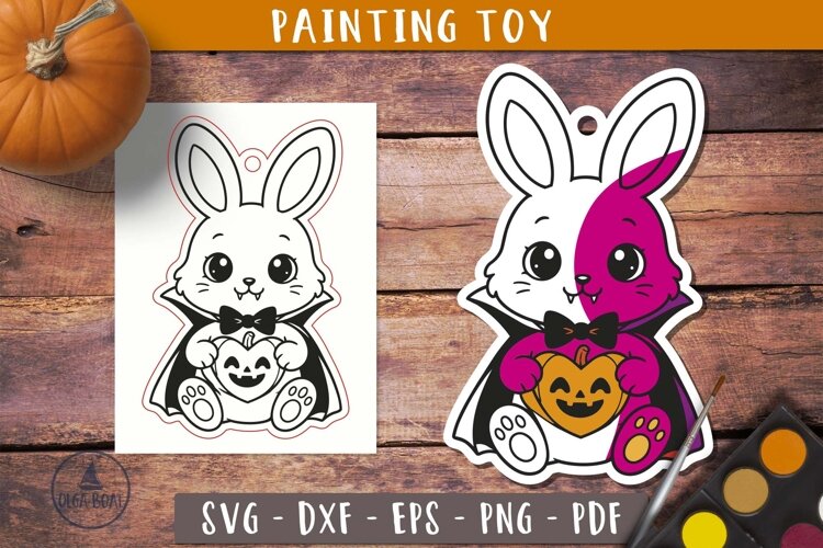 Cute Halloween Vampire Bunny SVG Coloring Painting Toy