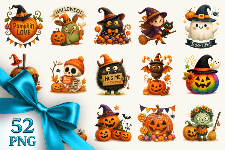 Cute Halloween clipart printable sublimation bundle png