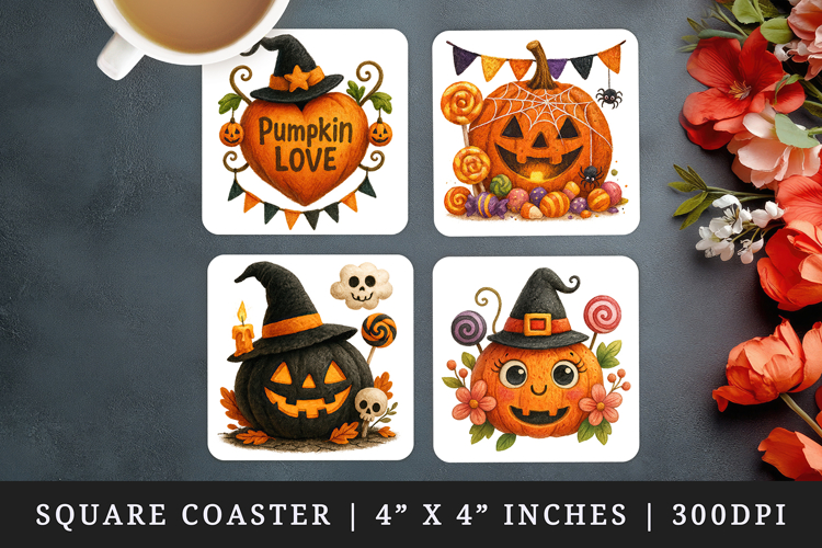 Cute Halloween square coaster sublimation, coasters design