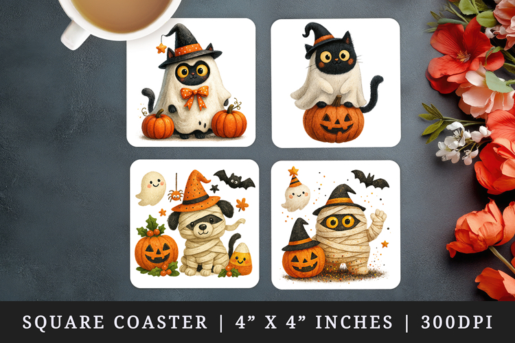 Cute Halloween square coaster sublimation, coasters design